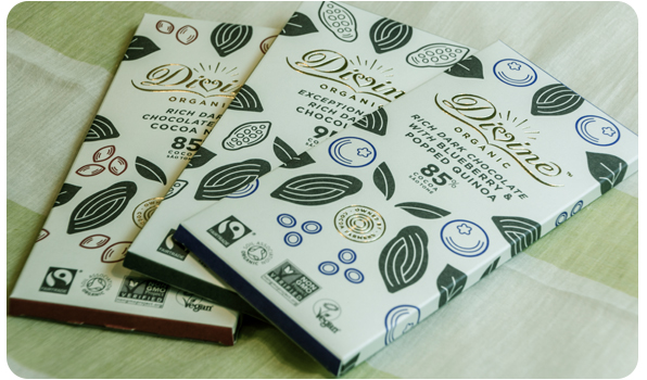 CHOKOLADE PLADER FRA DIVINE CHOCOLATE.